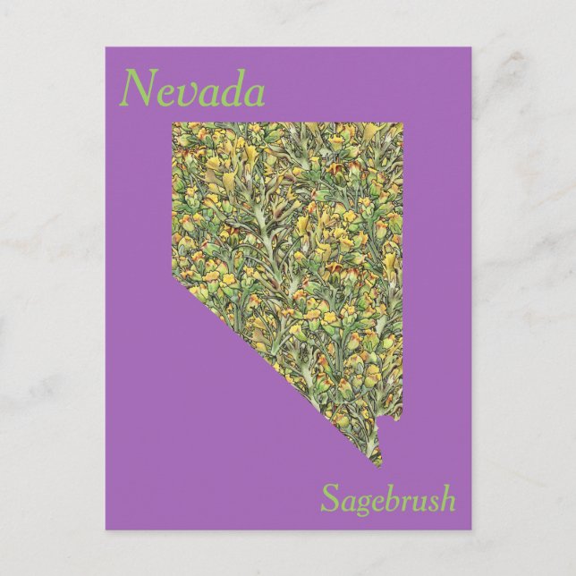 Cartão Postal Mapa de Colagem da Flor do Estado de Nevada (Frente)