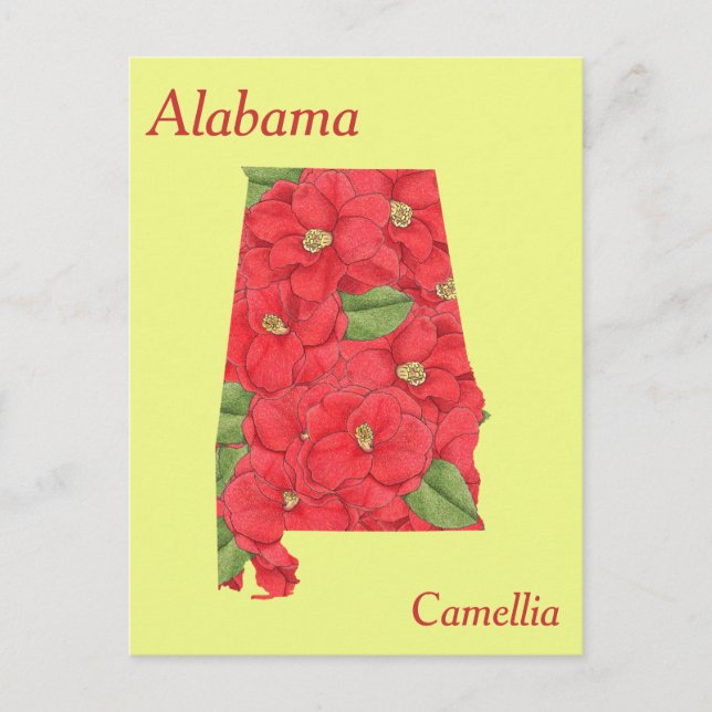 Cartão Postal Mapa de Colagem de Flores do Estado do Alabama (Frente)