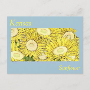 Cartão Postal Mapa de Colagem de Flores do Estado do Kansas