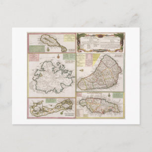 Cartão Postal Mapa de Colônias Inglesas no Caribe, pub. por