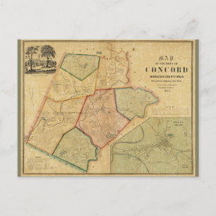 Cartão Postal Mapa de Concord Massachusetts (1852)