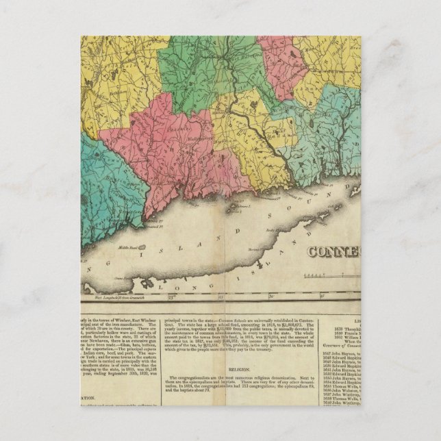 Cartão Postal Mapa de Connecticut (Frente)