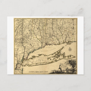 Cartão Postal Mapa de Connecticut e Peças Adjacentes (1780)
