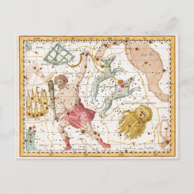 Cartão Postal Mapa de Constelações Celestiais Vintage (Frente)