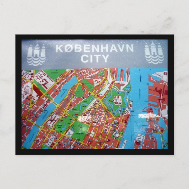 Cartão Postal mapa de copenhagen (Frente)