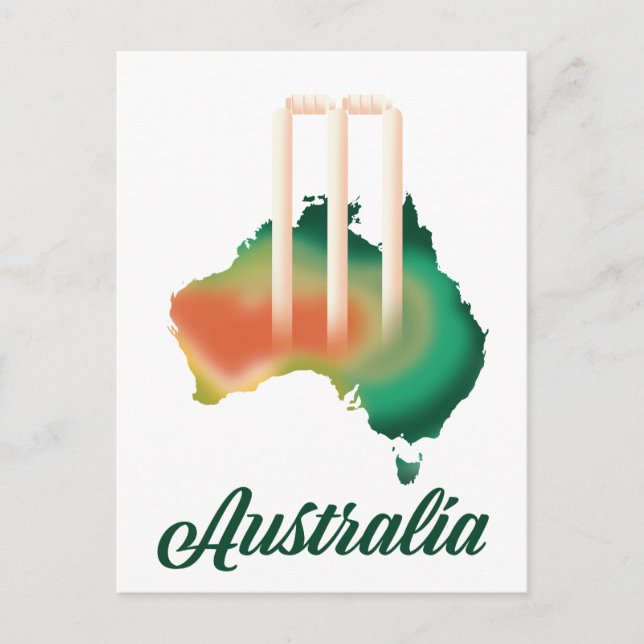 Cartão Postal Mapa de críquete da Austrália. (Frente)