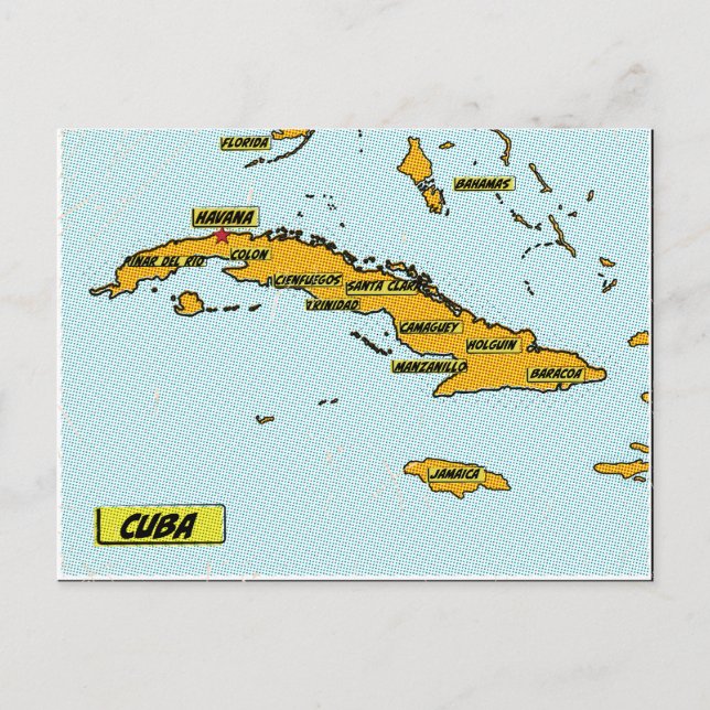 Cartão Postal Mapa de Cuba de Quadrinhos Antigos (Frente)
