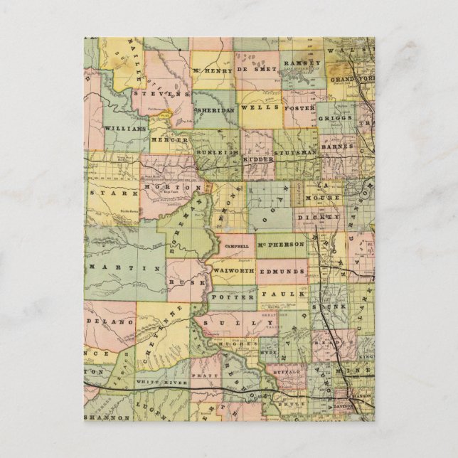 Cartão Postal Mapa de Dakota (Frente)