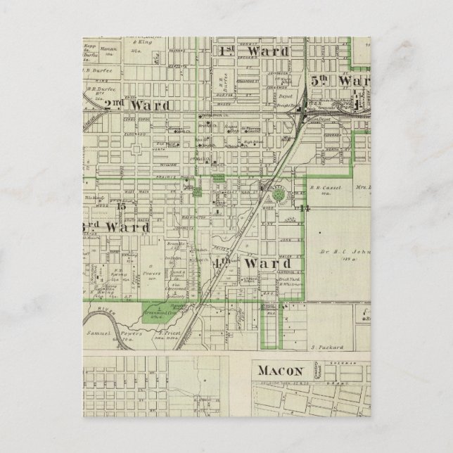 Cartão Postal Mapa de Decatur City, Sullivan e Macon (Frente)