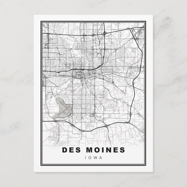 Cartão Postal Mapa de Des Moines (Frente)