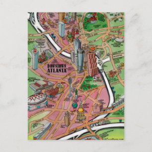 Cartão Postal Mapa de desenho animado do centro de Atlanta Geórg