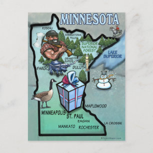 Cartão Postal Mapa de Desenhos Animados de Minnesota