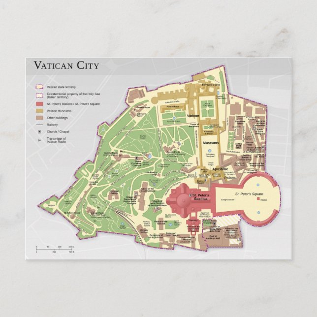 Cartão Postal Mapa de Diagrama de Layout da Cidade do vaticano (Frente)