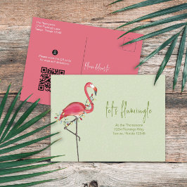 Cartão Postal Mapa de Direções do Código QR Flamingo Feriado de 