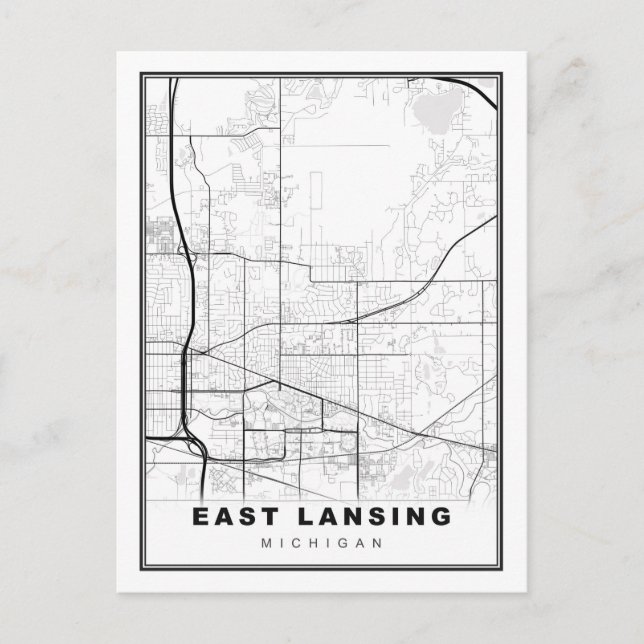 Cartão Postal Mapa de East Lansing (Frente)