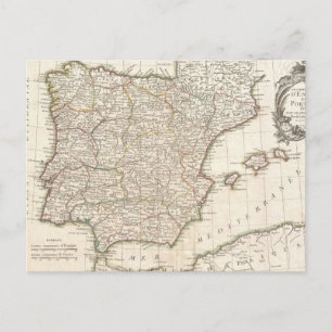 Cartão Postal Mapa de Espanhas da Vintage (1775)