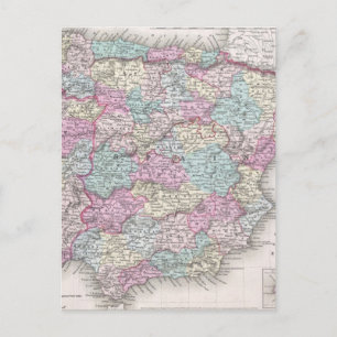 Cartão Postal Mapa de Espanhas da Vintage (1855)