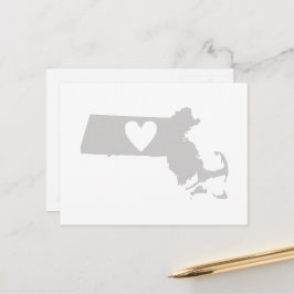 Cartão Postal Mapa de Estado da Cinza de Massachusetts com Coraç
