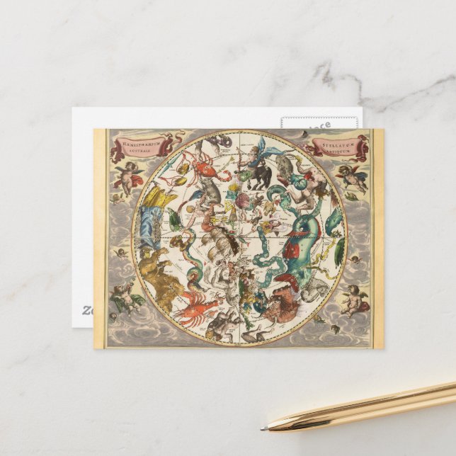 Cartão Postal Mapa de Estrelas do Céu Celestial Zodiac (Frente/Verso In Situ)