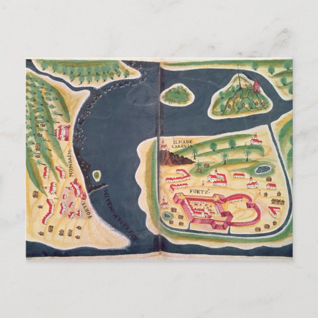 Cartão Postal Mapa de exploração português de Mombassa (Frente)