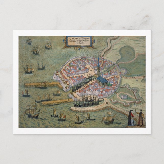 Cartão Postal Mapa de Flissinga, de Civitates Orbis Terrarum (Frente)
