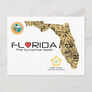 Cartão Postal Mapa de Florida com todos os condados soletrados