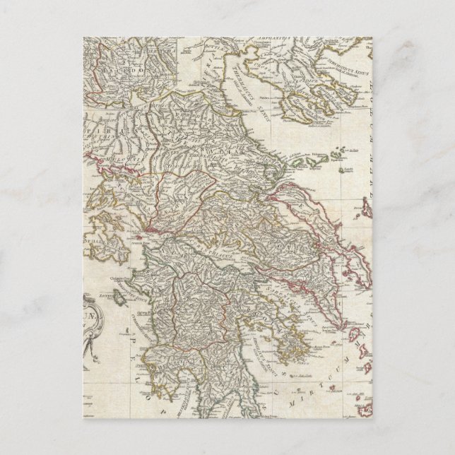 Cartão Postal Mapa de Grécias da Vintage (1794) (Frente)