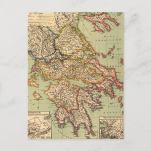 Cartão Postal Mapa de Grécias da Vintage (1903)