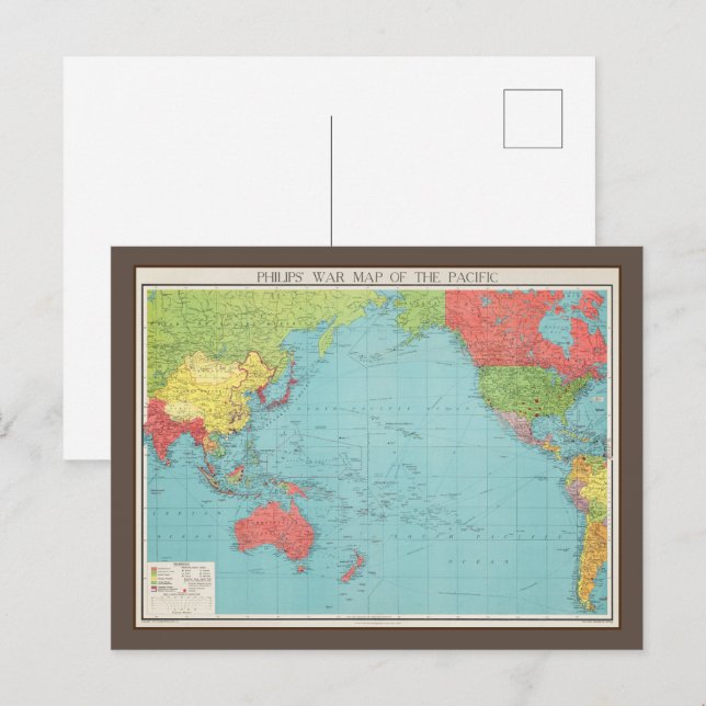 Cartão Postal Mapa de Guerra da Philips para o Pacífico, 1945 (Frente/Verso)