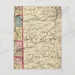 Cartão Postal Mapa de Hancock, Brooke, Ohio, condados Marshall