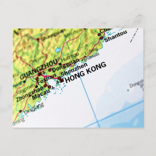 Cartão Postal Mapa de Hong Kong (Frente)