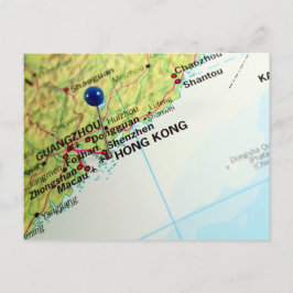 Cartão Postal Mapa de Hong Kong com Marcador