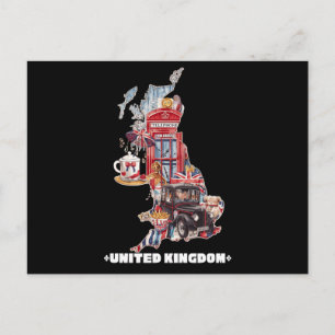 Cartão Postal Mapa de ícones britânicos fofos Colagem de arte do