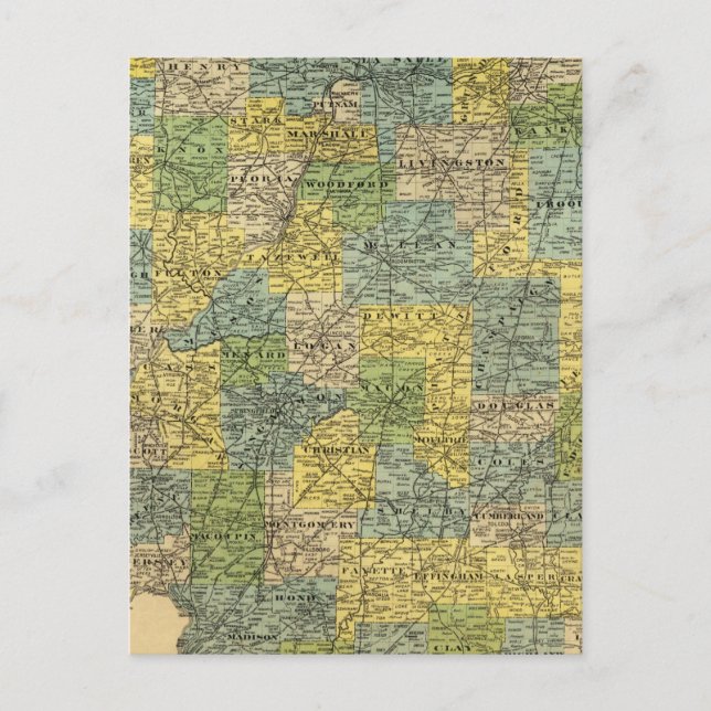 Cartão Postal Mapa de Illinois 2 (Frente)