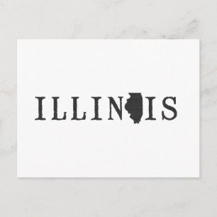 Cartão Postal Mapa de Illinois - Forma - Letra Escrita - Arte Ne