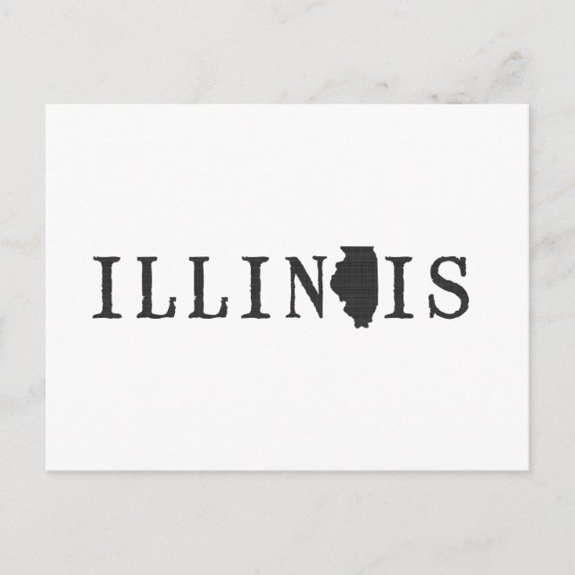 Cartão Postal Mapa de Illinois - Forma - Letra Escrita - Arte Ne (Frente)