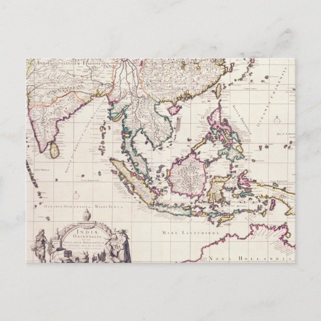 Cartão Postal Mapa de India & das Índias do leste (Frente)
