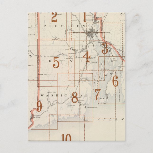 Cartão Postal Mapa de índice de Rhode Island (Frente)