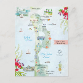 Cartão Postal Mapa de Itinerário de Casamento em Destino | Ilha 