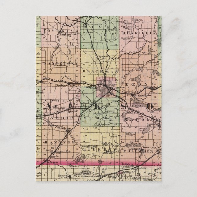Cartão Postal Mapa de Jackson County, Michigan (Frente)