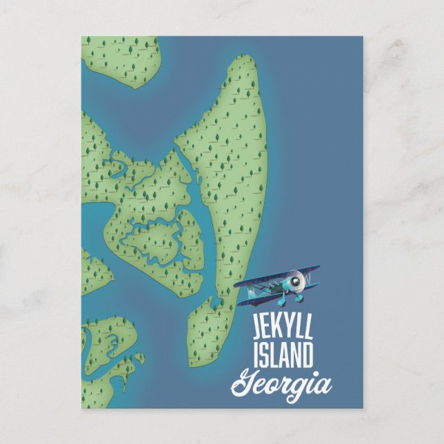 Cartão Postal Mapa de Jekyll Island Georgia USA (Frente)