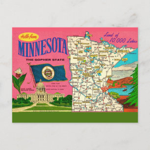Cartão Postal Mapa de Lagos de Minnesota em Postal