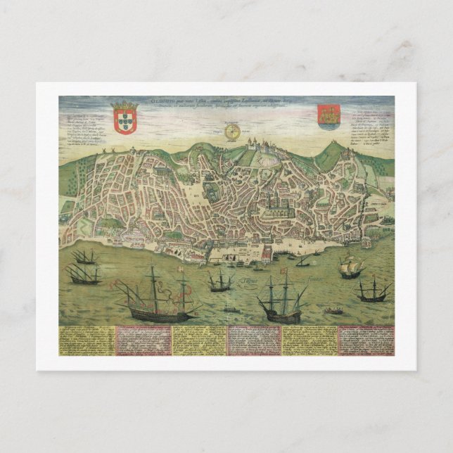 Cartão Postal Mapa de Lisboa, de Civitates Orbis Terrarum, por (Frente)