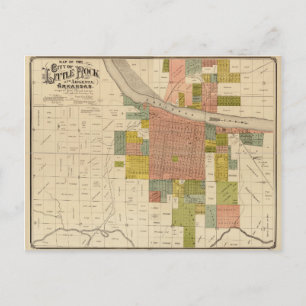 Cartão Postal Mapa de Little Rock e Argenta, Arkansas (1888)