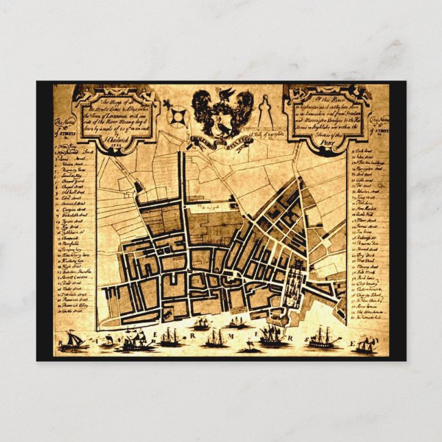 Cartão Postal Mapa de Liverpool, 1725 (Frente)