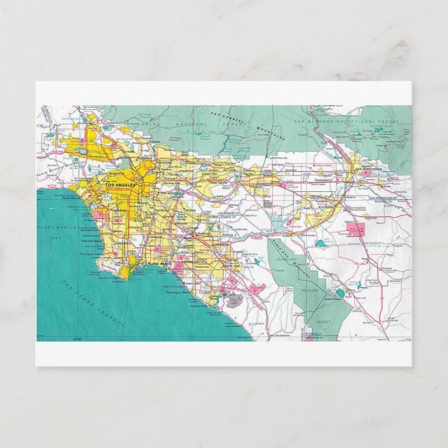 Cartão Postal Mapa de Los Angeles (Frente)