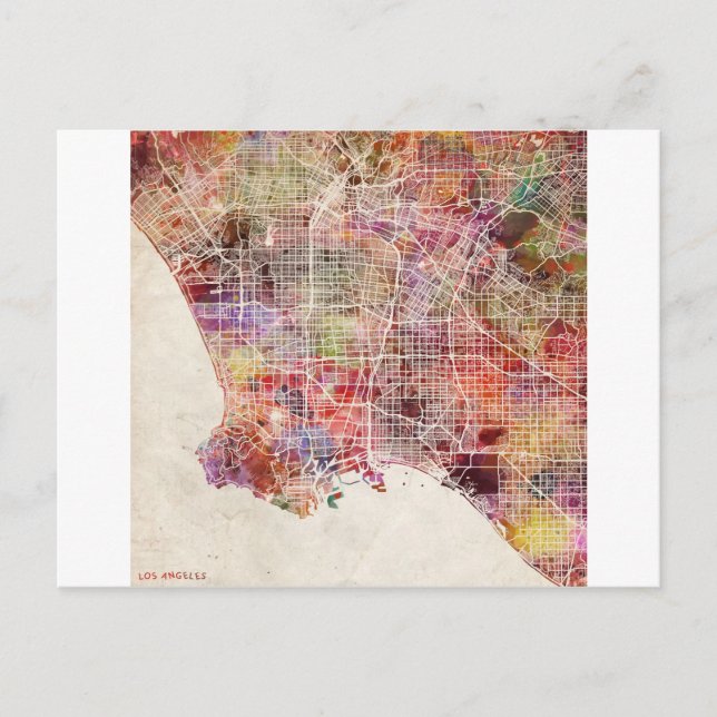 Cartão Postal mapa de Los Angeles (Frente)