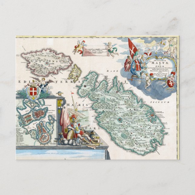 Cartão Postal Mapa de Malta 1720 (Frente)