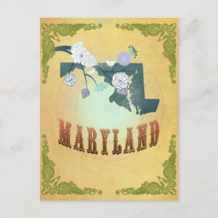 Cartão Postal Mapa de Maryland com lindas aves