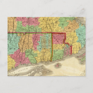 Cartão Postal Mapa de Massachusetts Connecticut e Rhode Island